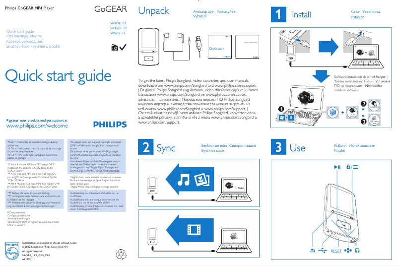 Page n°1 - Guide de démarrage rapide Philips SA4VBE08KF