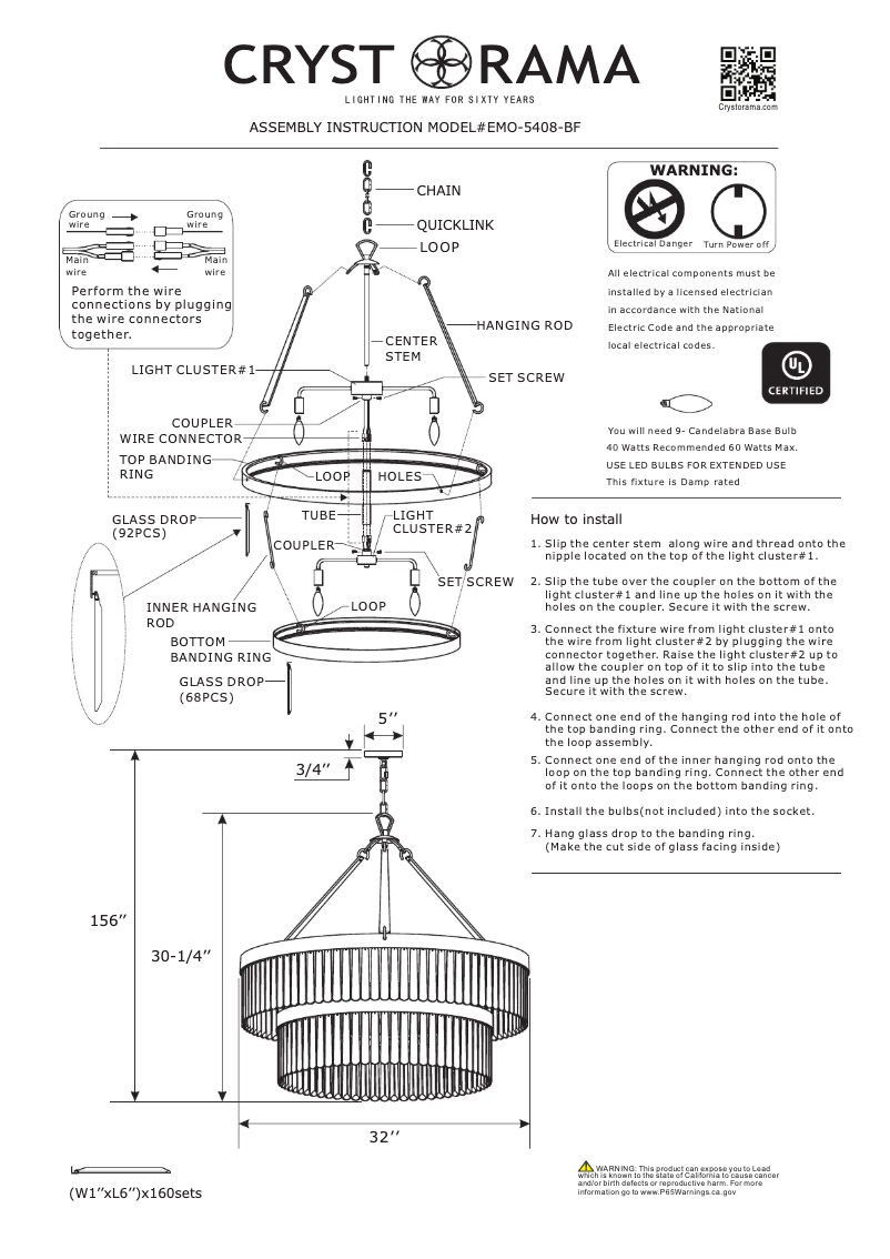 Page 1 de la notice Manuel utilisateur Crystorama Emory EMO-5408-BF