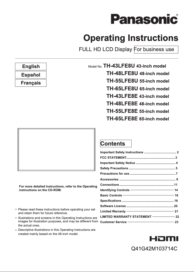 Page n°1 - Manuel utilisateur Panasonic TH-48LFE8E