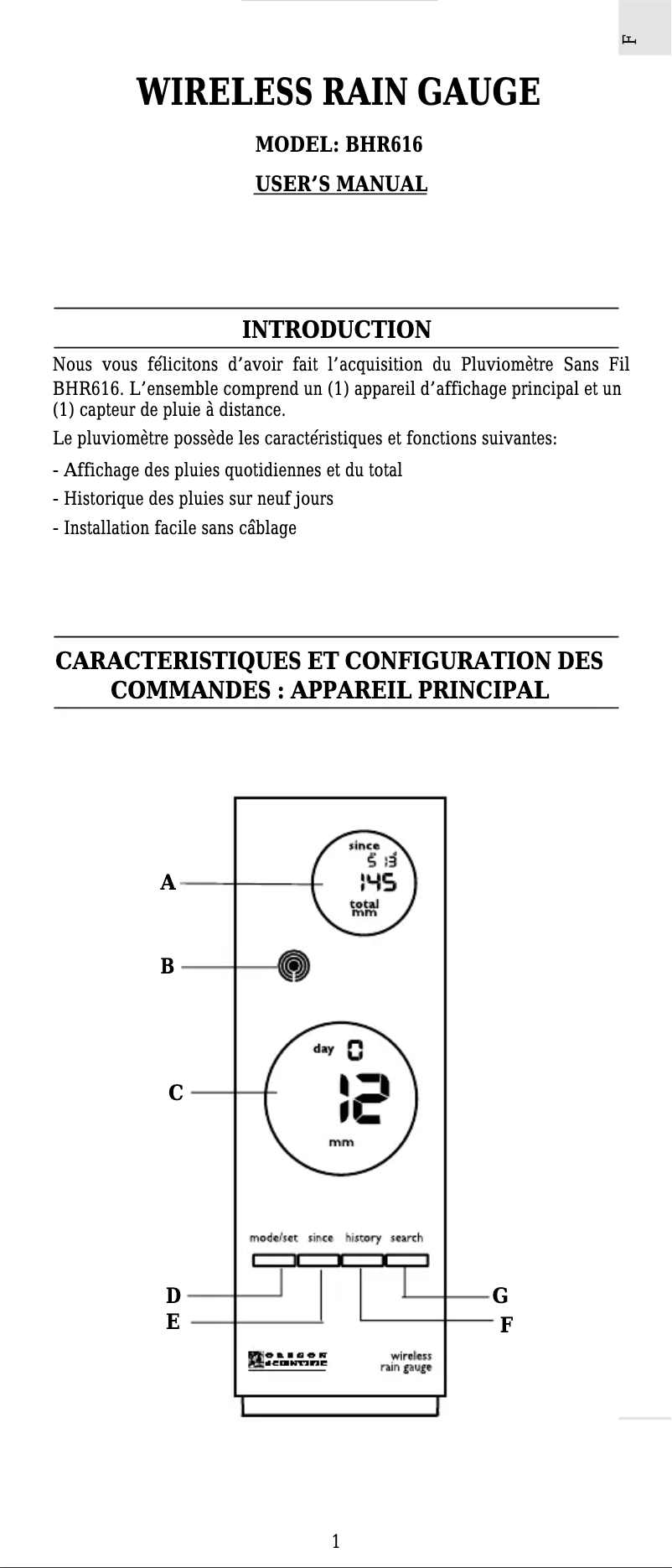 Image de la première page du manuel de l'appareil BHR616