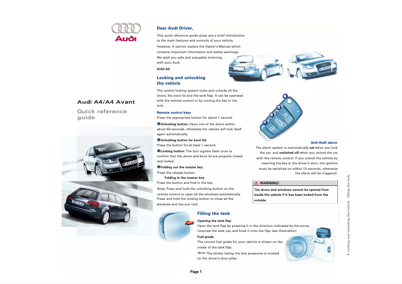 Page 1 de la notice Manuel utilisateur Audi A4 (2013)