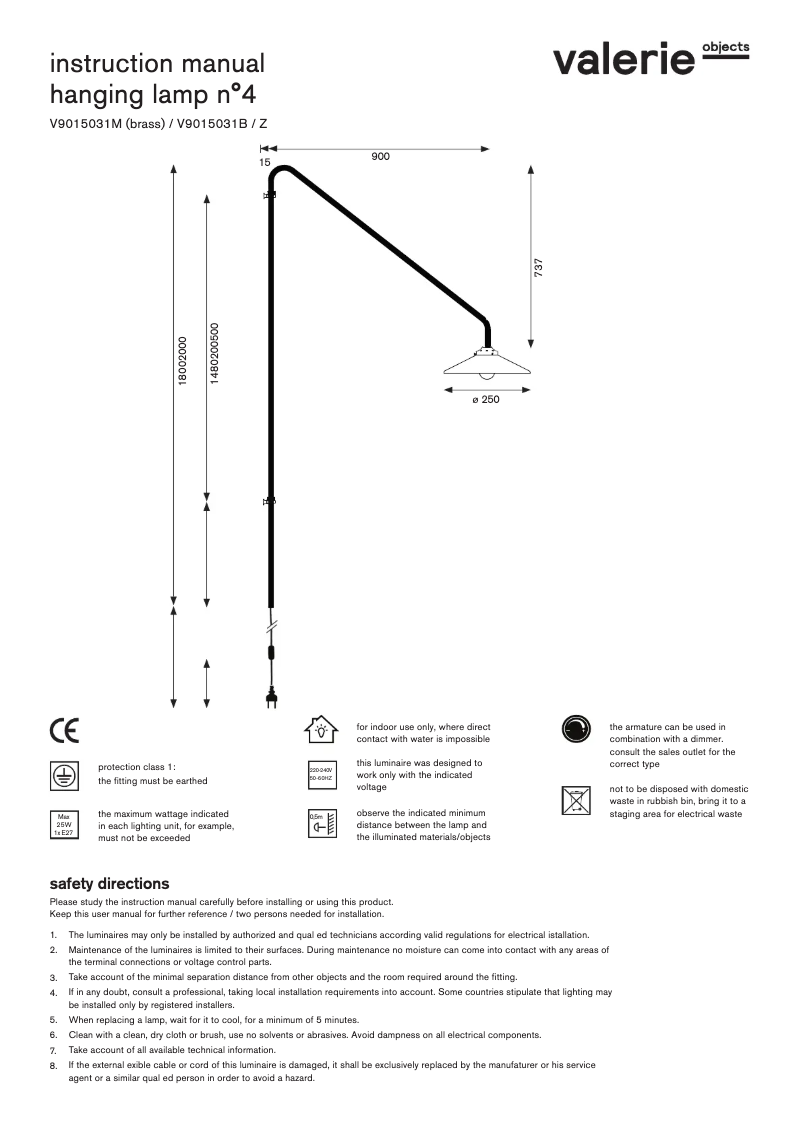 Page n°1 - Manuel utilisateur Valerie Objects V9015031M