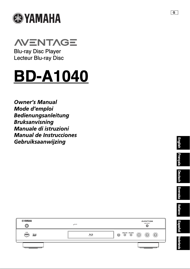 Page 1 de la notice Manuel utilisateur Yamaha BD-A1040 Aventage