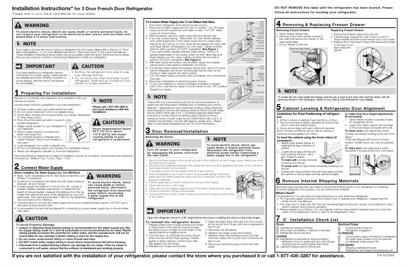 Page 1 de la notice Guide d'installation Frigidaire GRFN2853AF