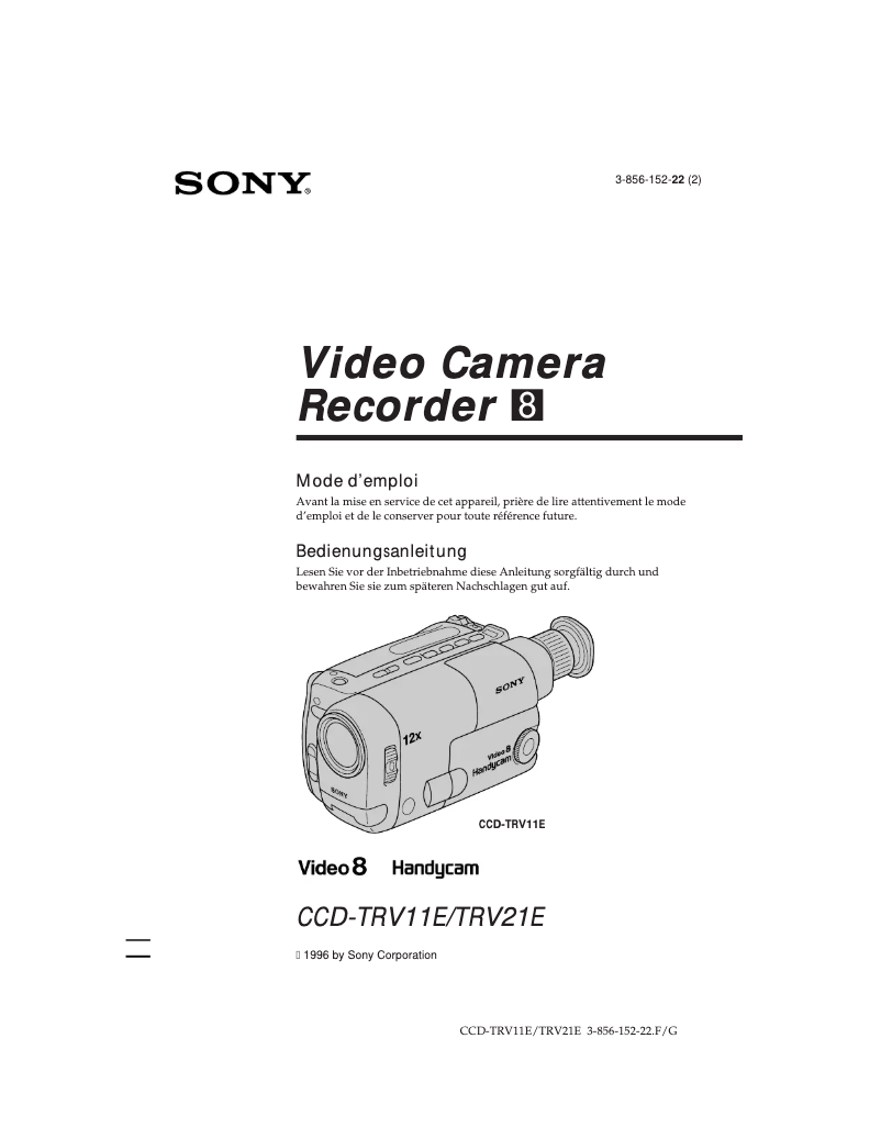 Page 1 de la notice Manuel utilisateur Sony CCD-TRV11E
