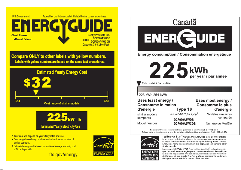 Page 1 de la notice Label énergétique Danby DCF070A5WDB