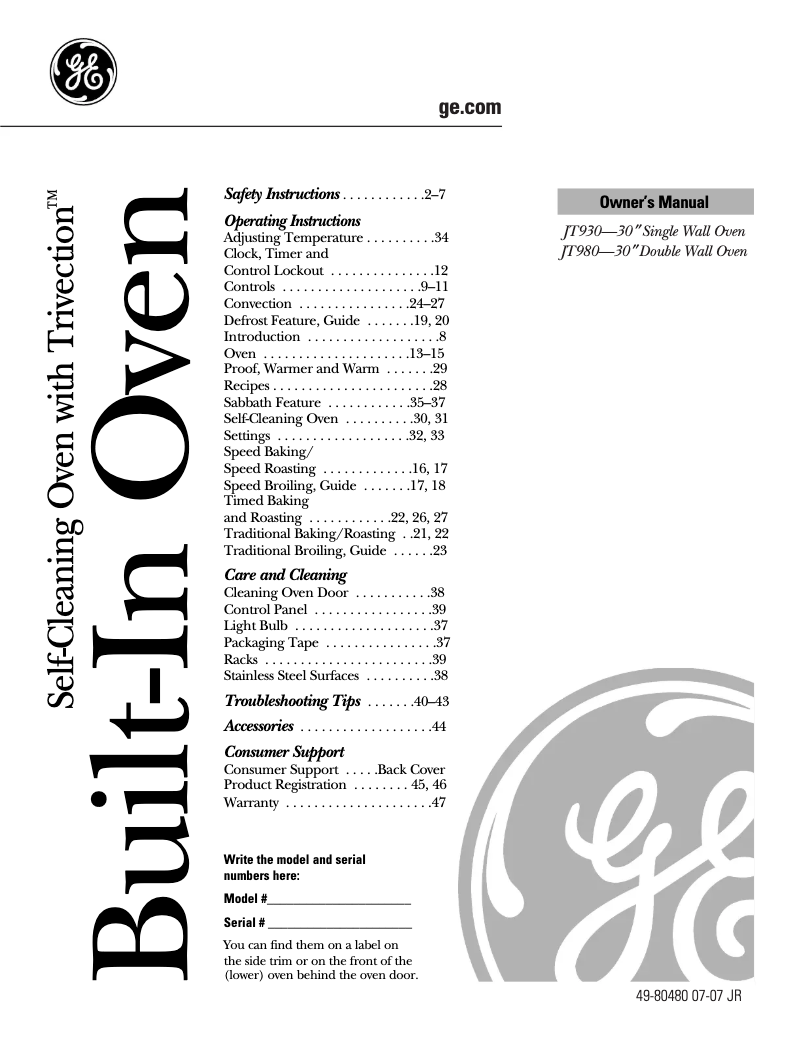 Image de la première page du manuel de l'appareil JT930BHBB