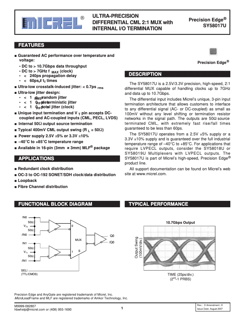 Page 1 de la notice Manuel utilisateur Microchip SY58017U