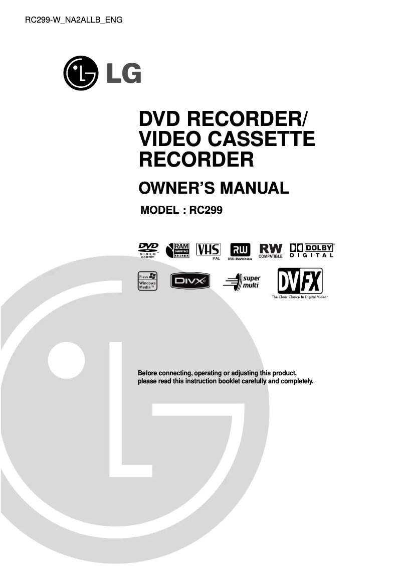 Page n°1 - Manuel utilisateur LG RC299