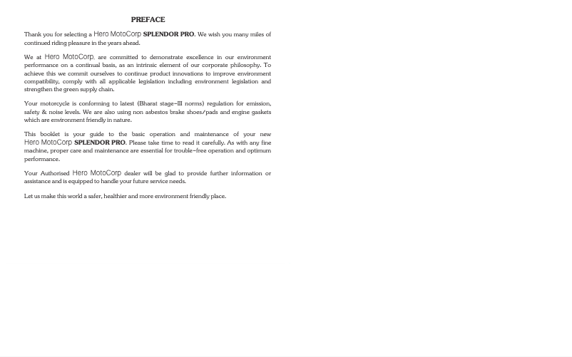 Page 1 de la notice Manuel utilisateur Hero Splendor Pro (2015)