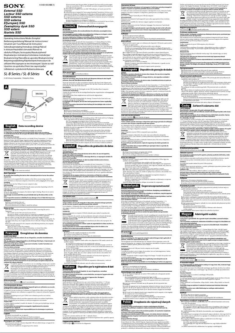 Page 1 de la notice Manuel utilisateur Sony SL-BG1