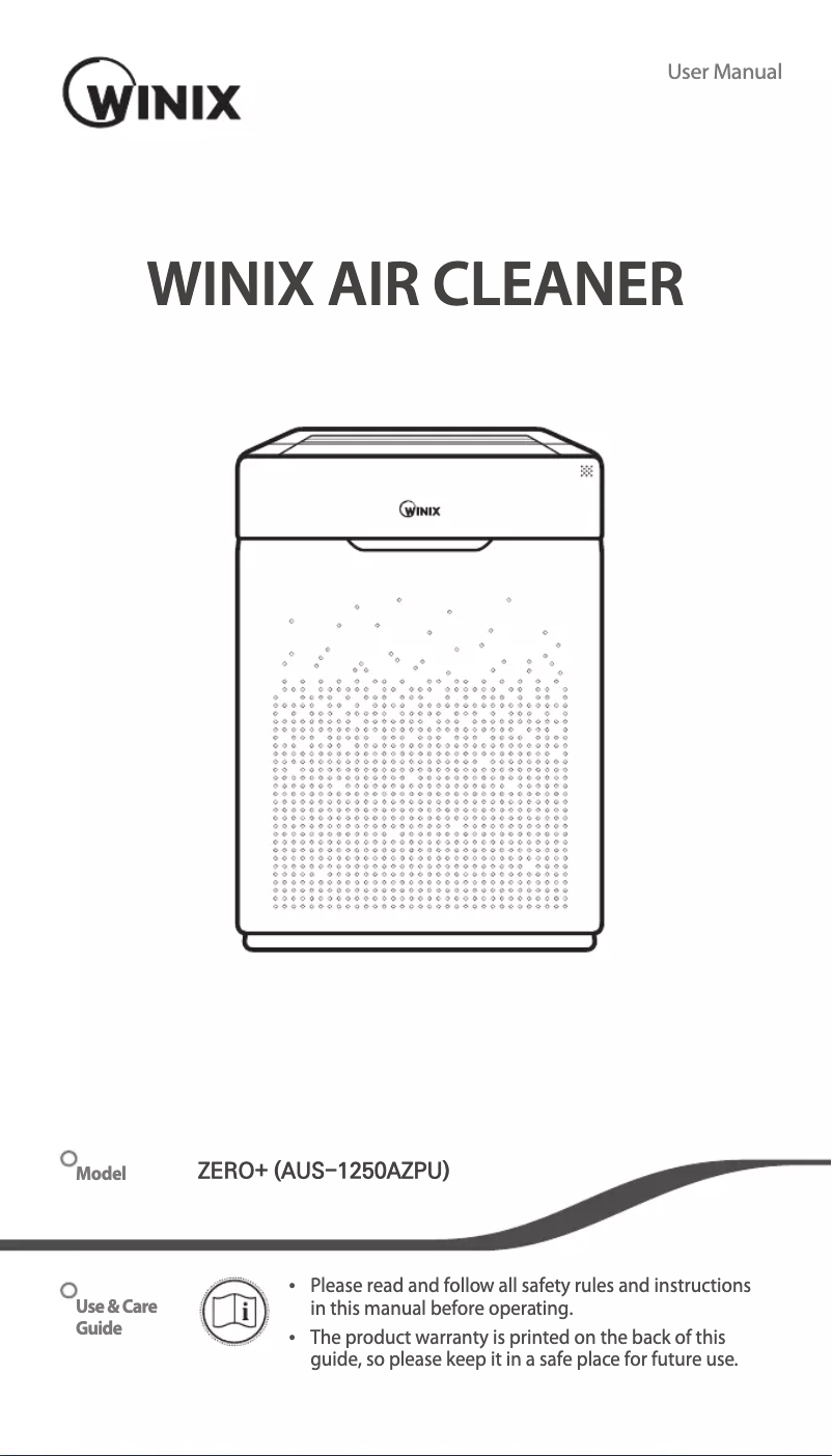 Page 1 de la notice Manuel utilisateur Winix ZERO+ AUS-1050AZBU
