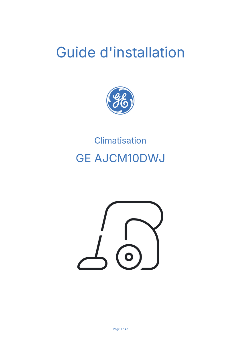 Page n°1 - Guide d'installation GE AJCM10DWJ
