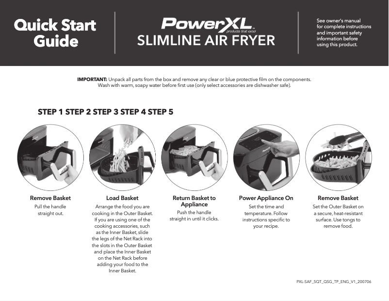 Page 1 de la notice Guide de démarrage rapide PowerXL Slimline Air Fryer LF-20