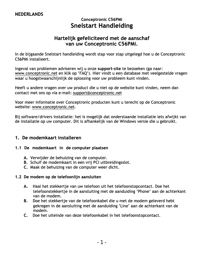 Page n°1 - Manuel utilisateur Conceptronic C56PMI