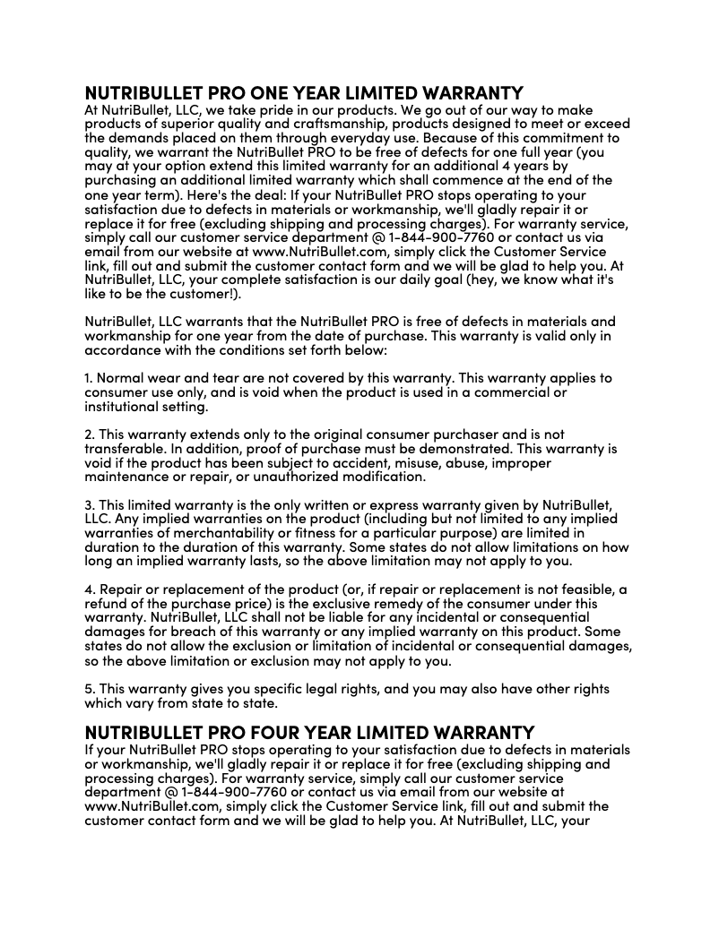 Page n°1 - Informations de garantie NutriBullet Pro 900