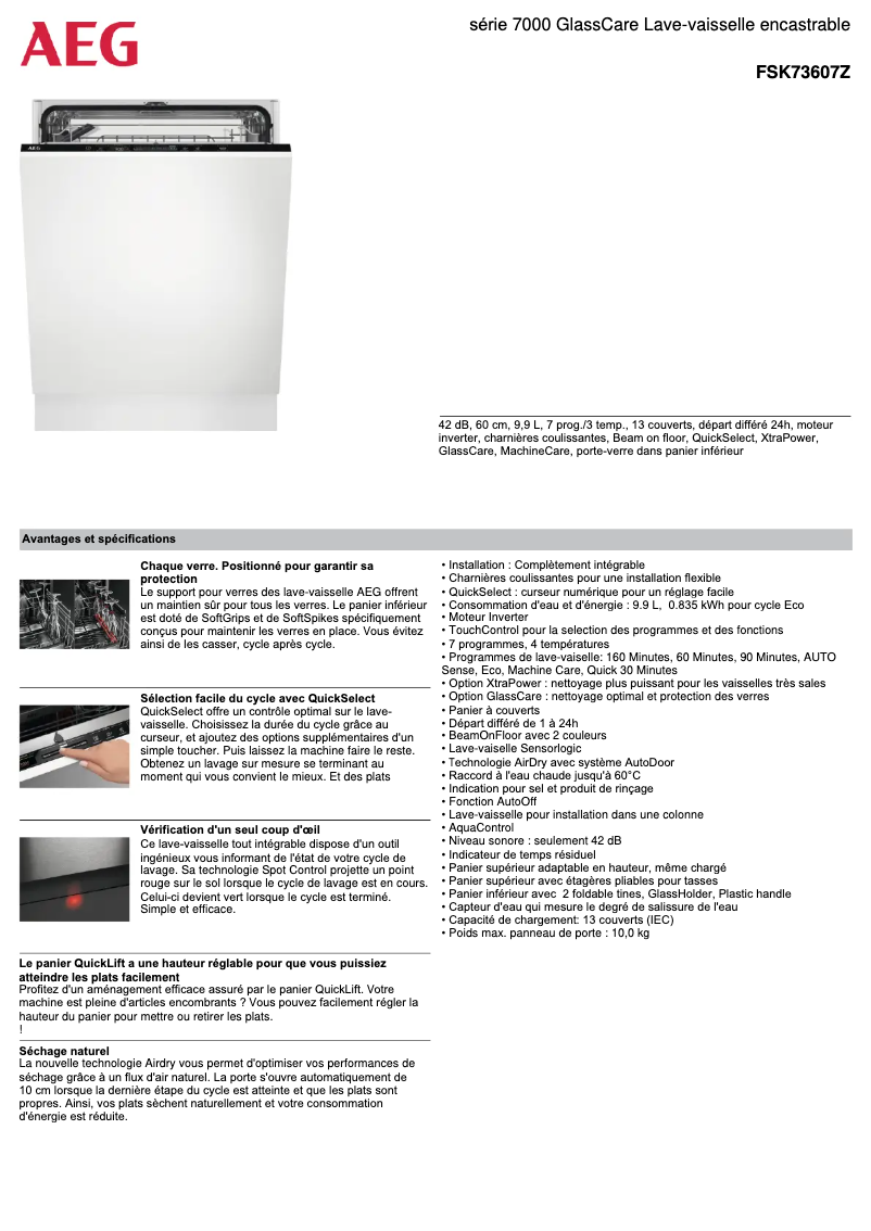 Page n°1 - Fiche technique AEG FSK73607Z