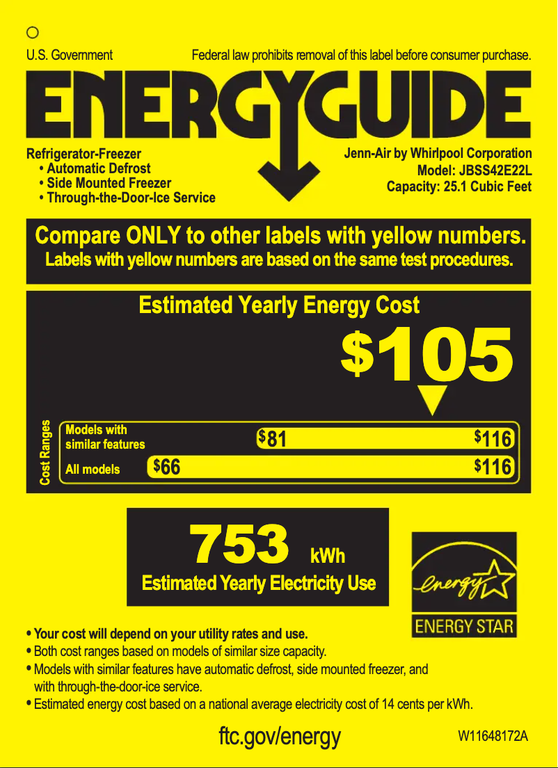 Page 1 de la notice Label énergétique JennAir JBSS42E22L