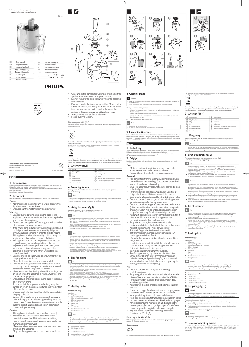 Página 1 del manual Manual de usuario Philips Viva Collection HR1851