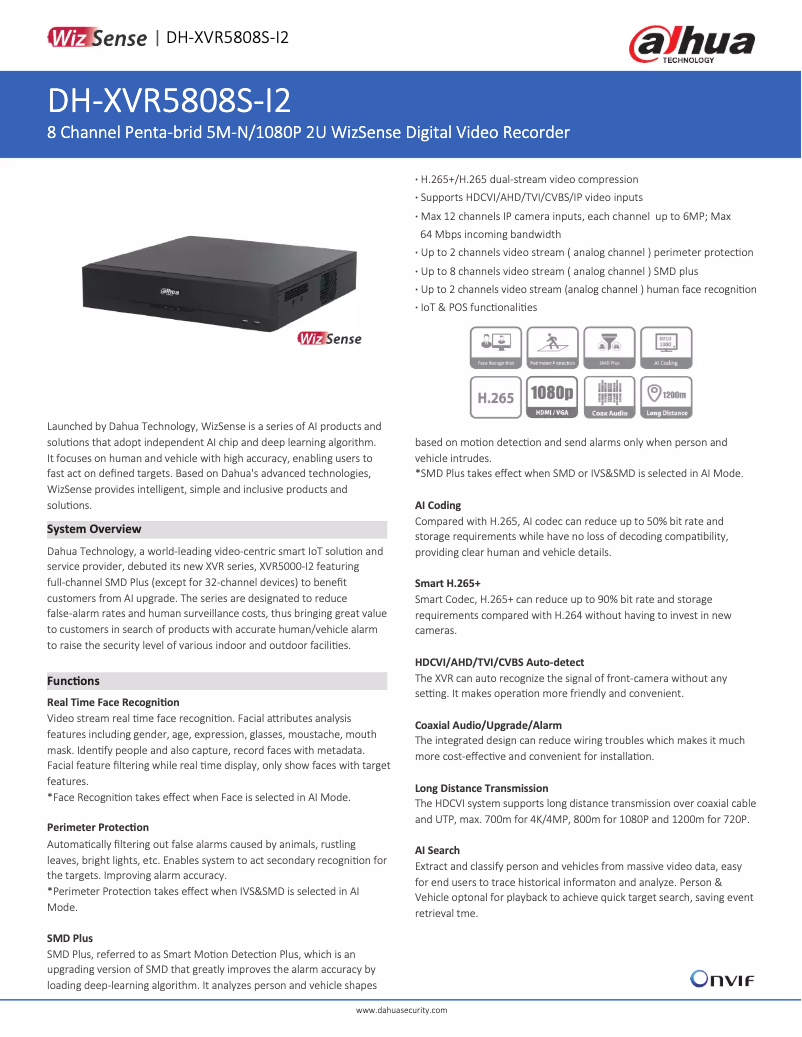 Page n°1 - Fiche technique Dahua Technology XVR5808S-I2