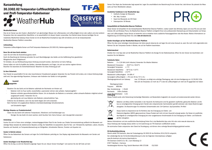 Image de la première page du manuel de l'appareil WeatherHub 30.3302.02