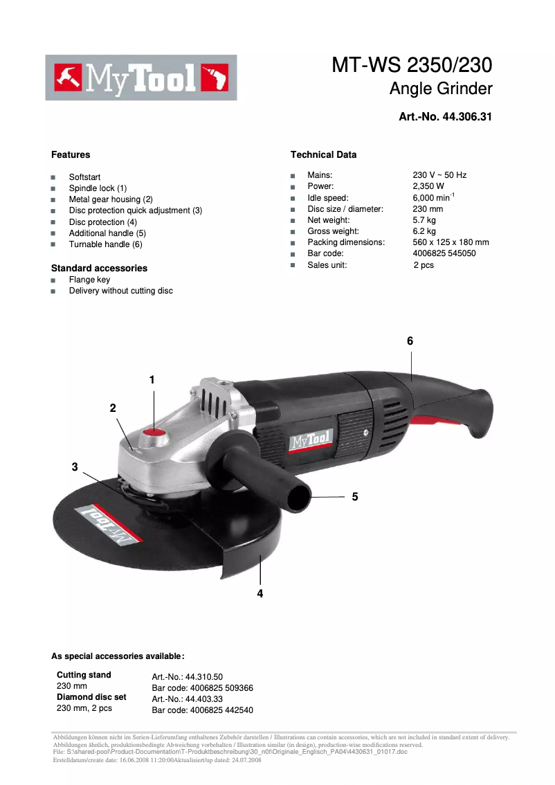 Page n°1 - Manuel utilisateur MyTool MT-WS 2350/230