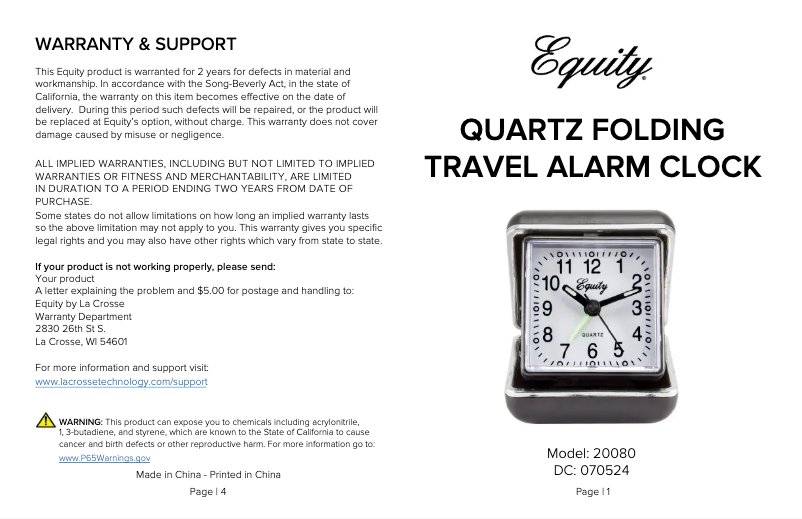 Image de la première page du manuel de l'appareil Equity 20080