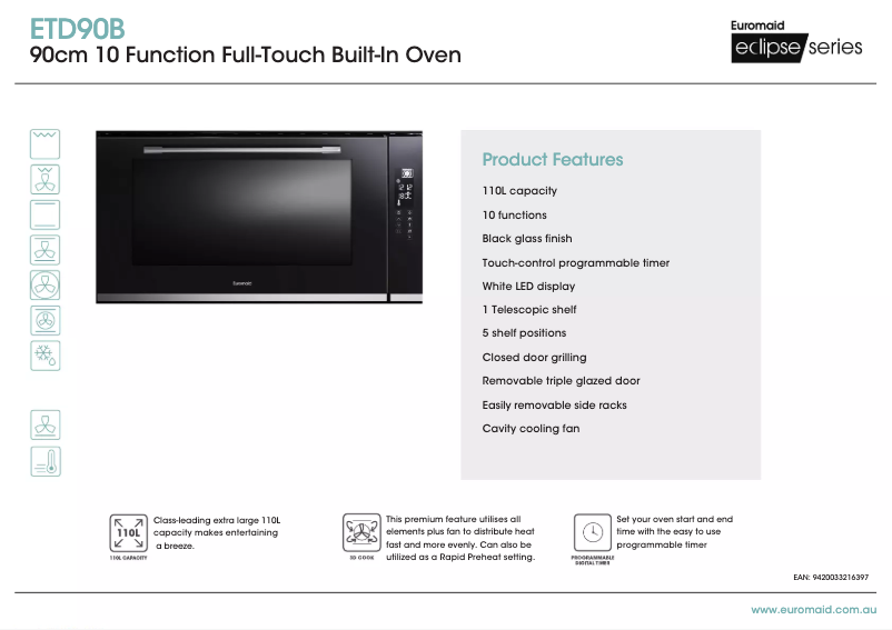 Page 1 de la notice Fiche technique Euromaid ETD90B