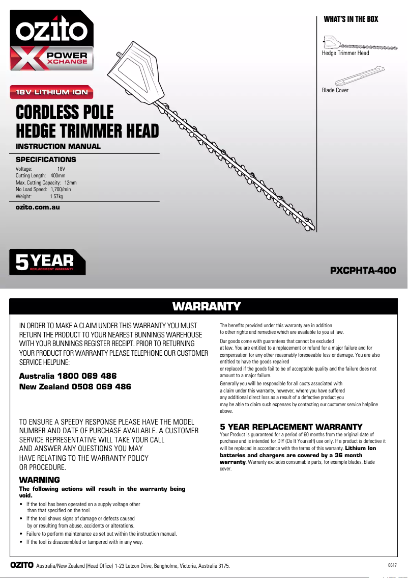 Página 1 del manual Manual de usuario Ozito PXCPHTA-400