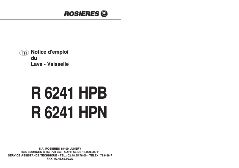 Page 1 de la notice Manuel utilisateur Rosieres R 6241 HPB
