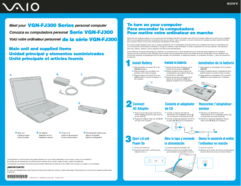 Página 1 del manual Guía de instalación Sony Vaio VGN-FJ340FP
