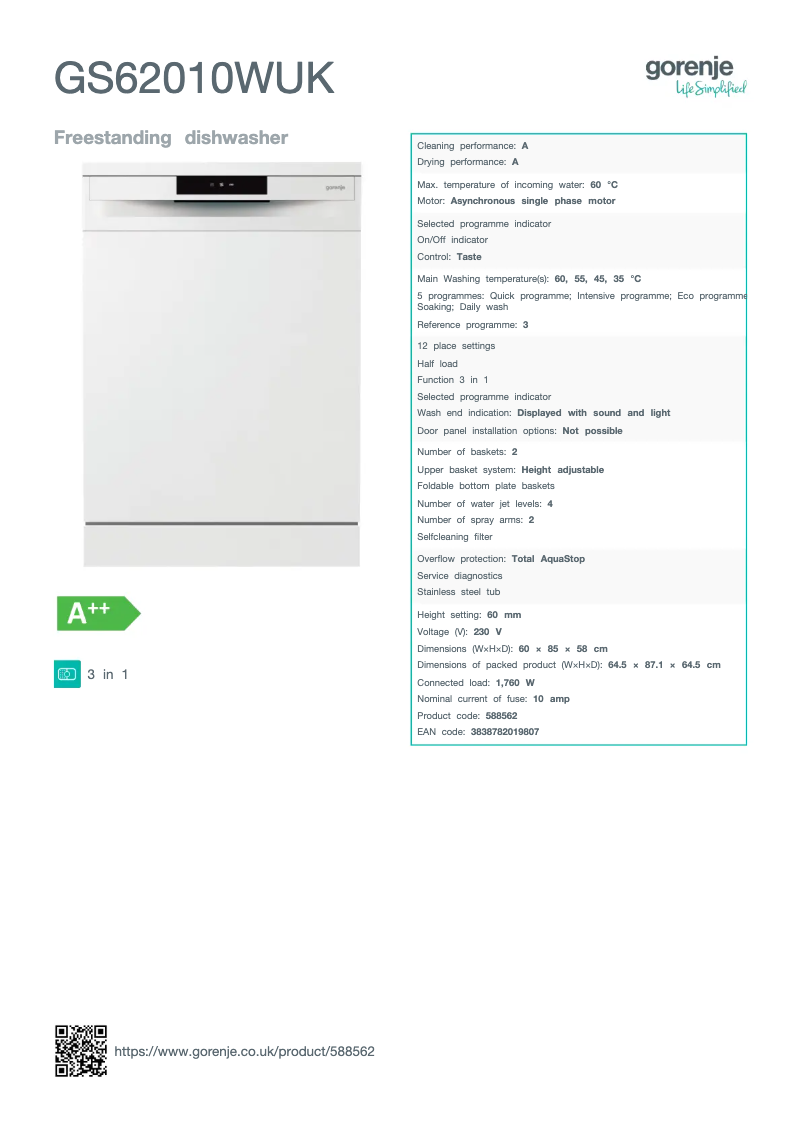 Image de la première page du manuel de l'appareil GS62010WUK