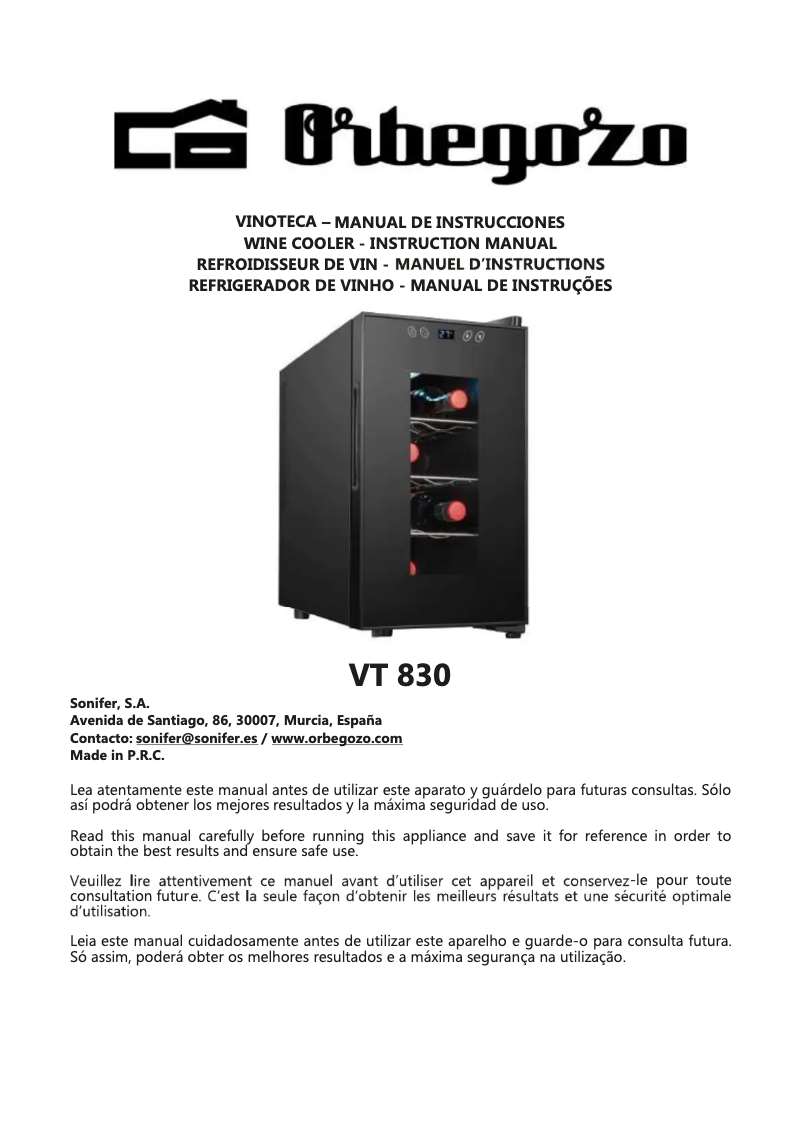 Page n°1 - Manuel utilisateur Orbegozo VT 830
