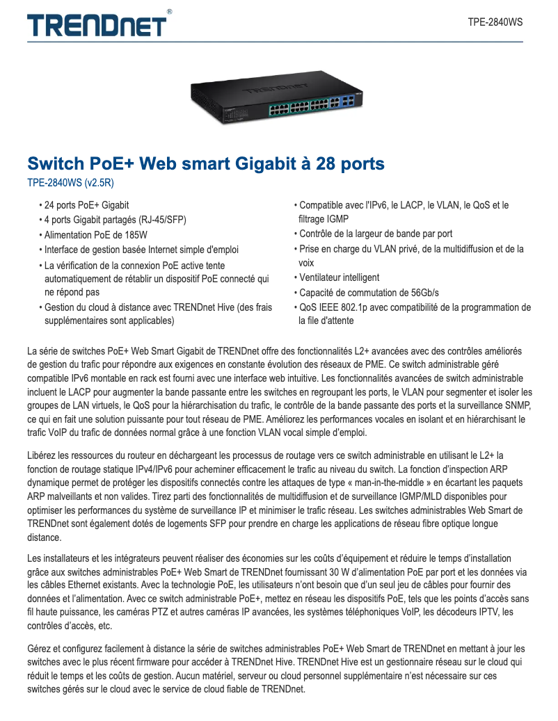 Page n°1 - Fiche technique TRENDnet TPE-2840WS