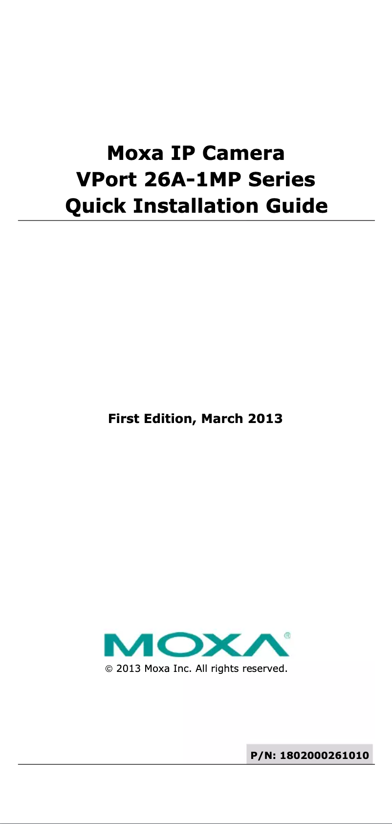 Page n°1 - Manuel utilisateur Moxa VPort P26A-1MP