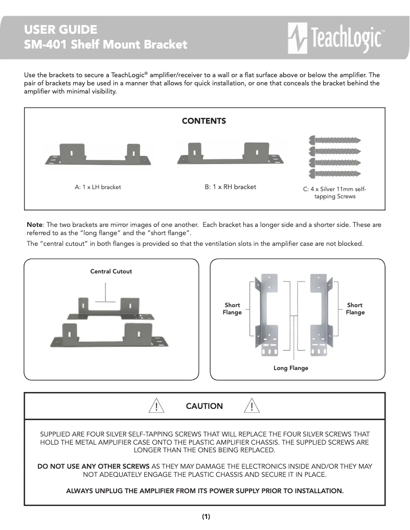 Page n°1 - Manuel utilisateur TeachLogic SM-401