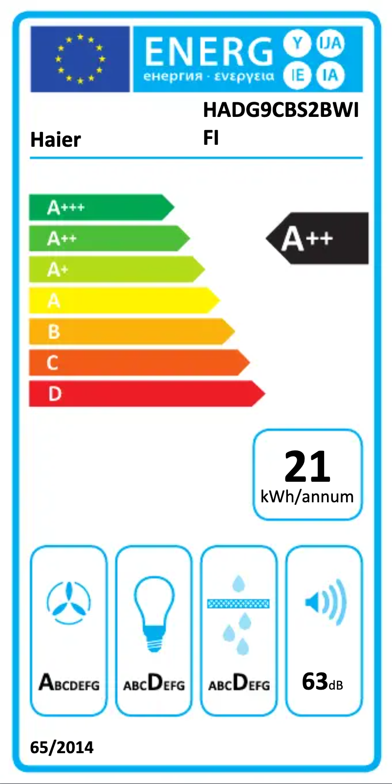 Page 1 de la notice Label énergétique Haier HADG9CBS2BWIFI