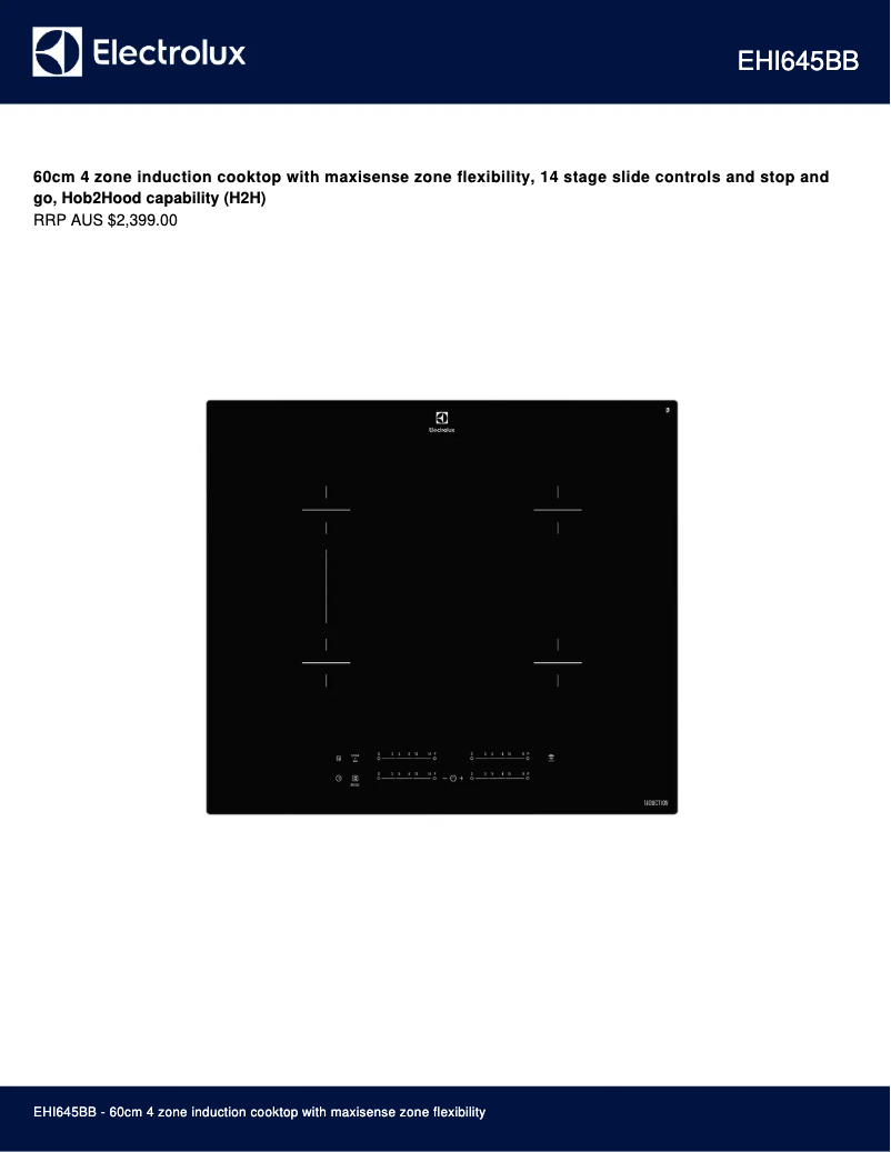 Página 1 del manual Ficha técnica Electrolux EHI645BB