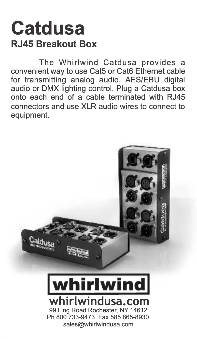 Page 1 de la notice Manuel utilisateur Whirlwind Catdusa