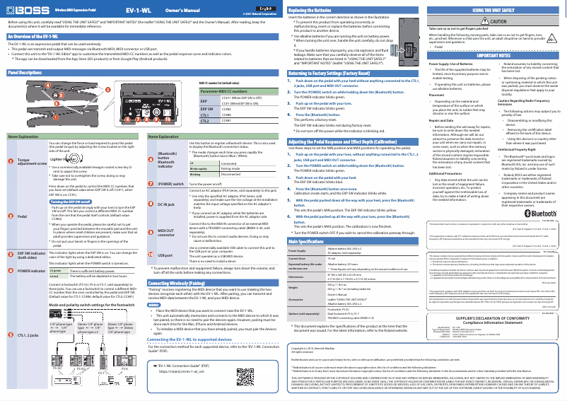 Page 1 de la notice Manuel utilisateur Boss EV-1-WL