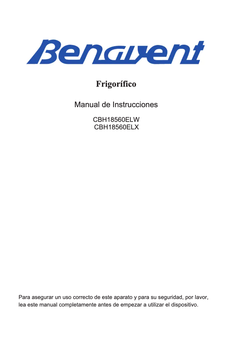 Page n°1 - Manuel utilisateur Benavent CBH18560ELW