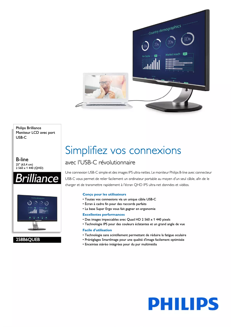 Page n°1 - Fiche technique Philips Brilliance 258B6QUEB