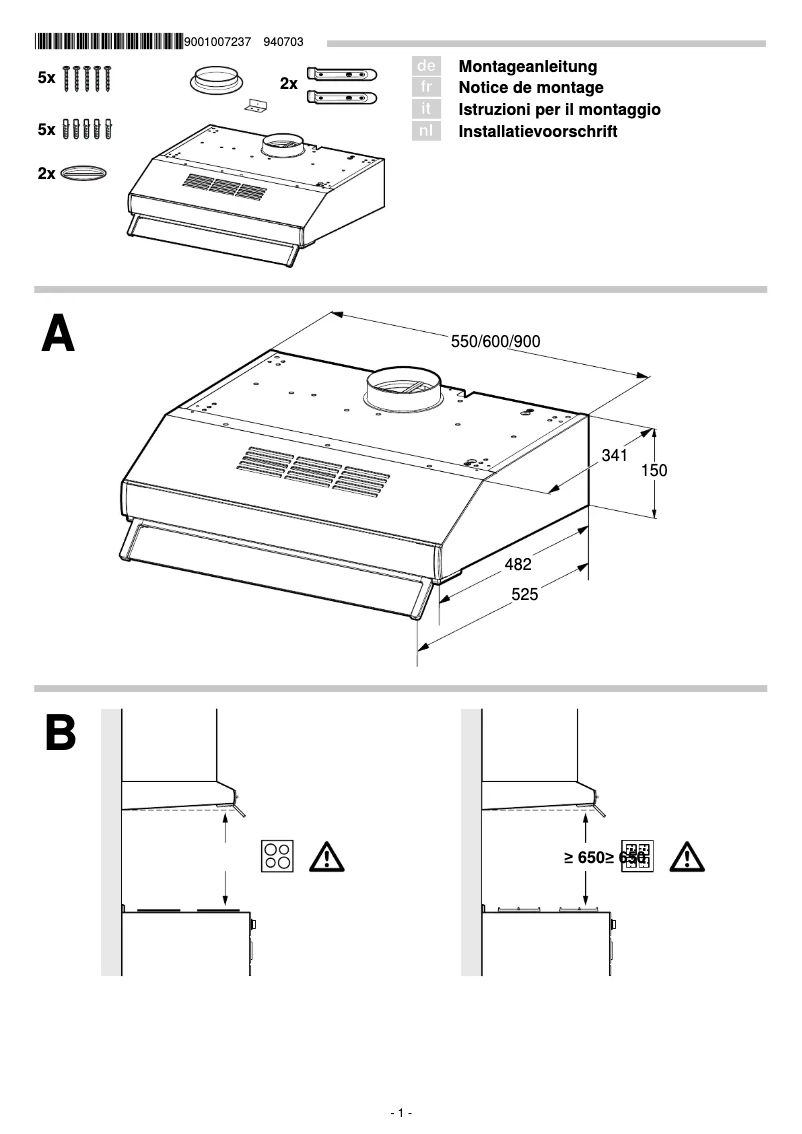 Page 1 de la notice Guide d'installation Bosch Serie 2 DHU644U
