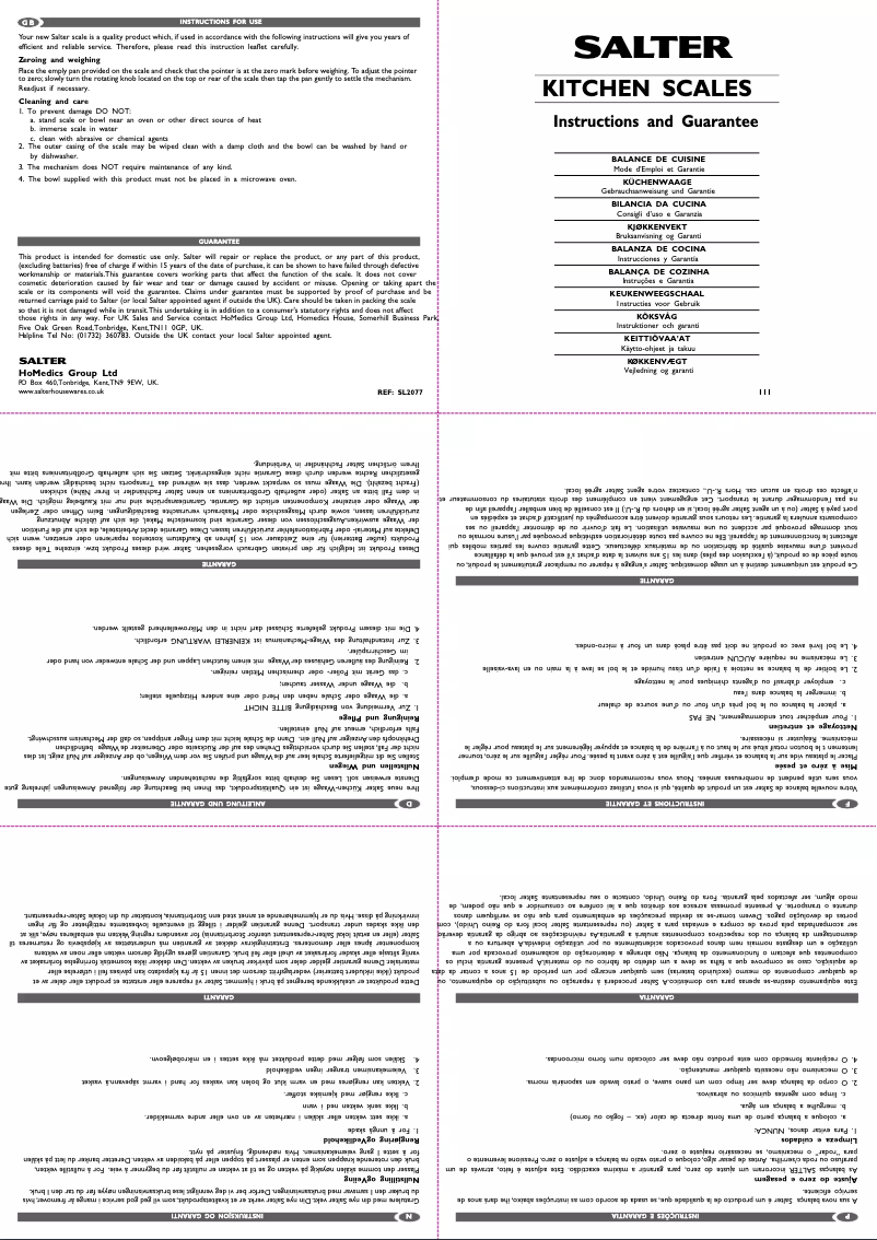 Page 1 de la notice Manuel utilisateur Salter 111