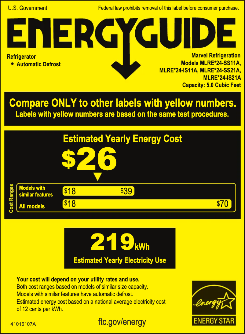 Page n°1 - Label énergétique Marvel MLRE124IS21A