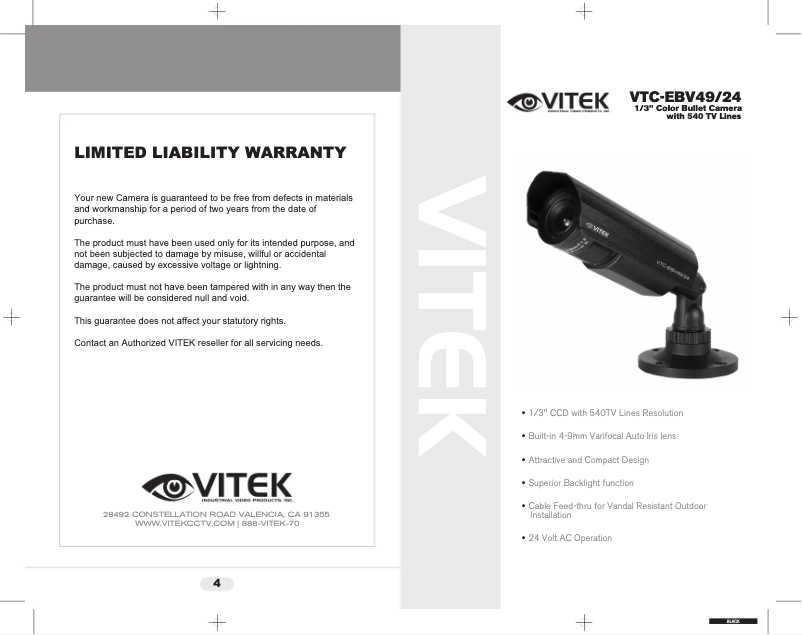 Page 1 de la notice Manuel utilisateur Vitek VTC-EBV49/24