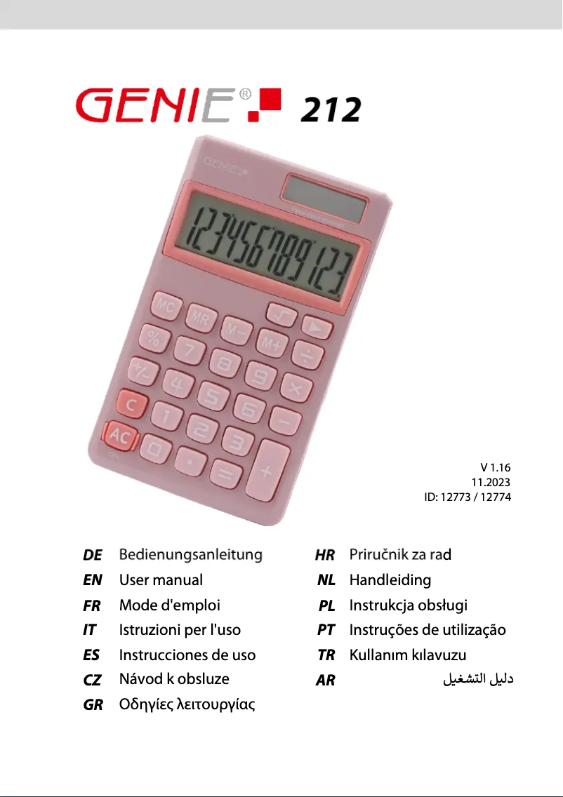 Page 1 de la notice Manuel utilisateur Genie 212