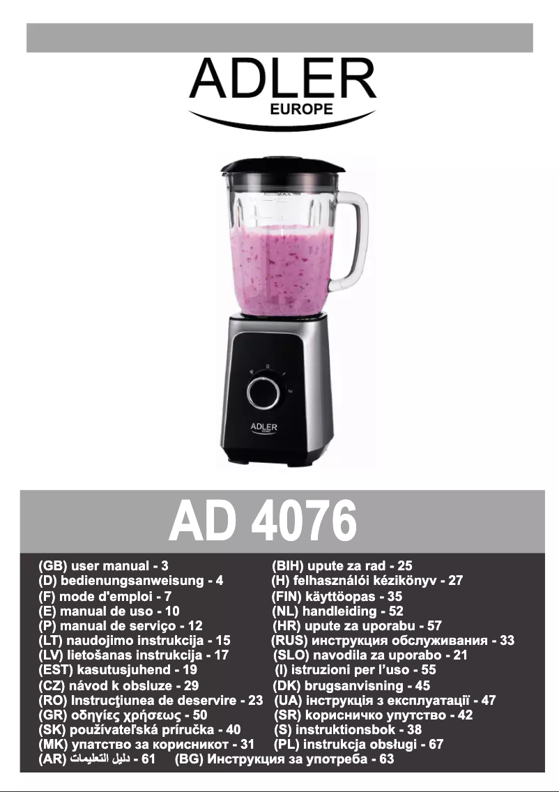 Page 1 de la notice Manuel utilisateur Adler AD 4076