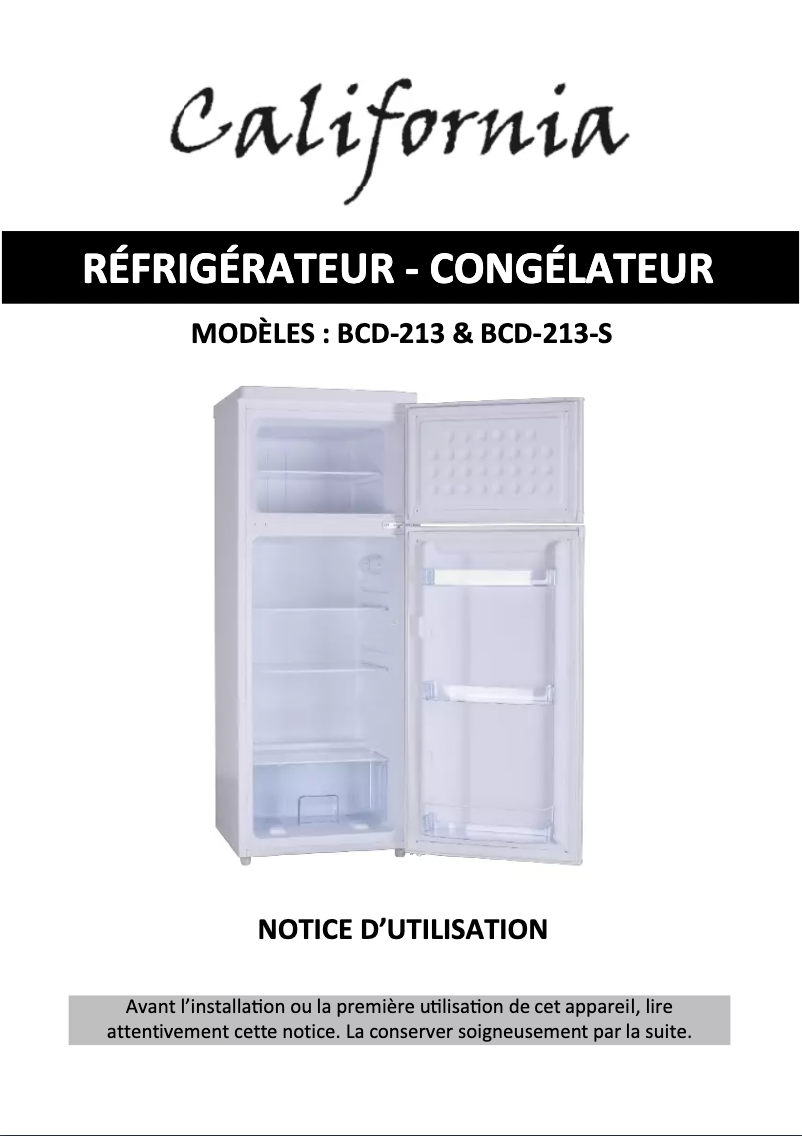 Page 1 de la notice Manuel utilisateur California BCD-213