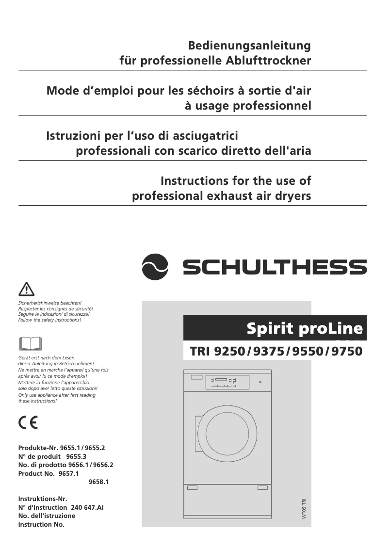 Page n°1 - Manuel utilisateur Schulthess Spirit proLine TRI 9250